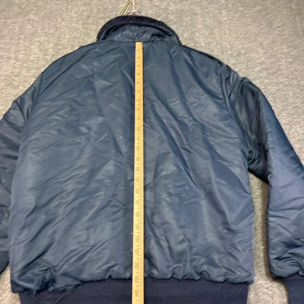Vintage Timber King Mens Medium Jacket Navy Blue Bomber Fuzzy Collar Insulated‎